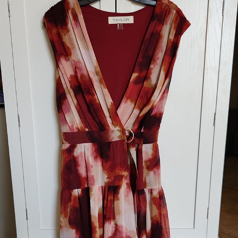 Taylor Women's Vibrant Red and Pink Maxi Dress